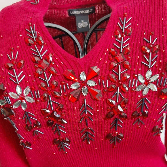 Lauren Michelle Sweater, M, Red, NWT - Picture 4 of 7